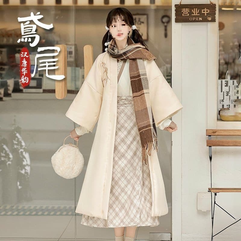 Han Tang Hua Yun Original Hanfu Women's【Yuan Wei】Song-style Symmetrical Collar Fleece Wool Long Bei Zi Horse-face Skirt Autumn and Winter Style