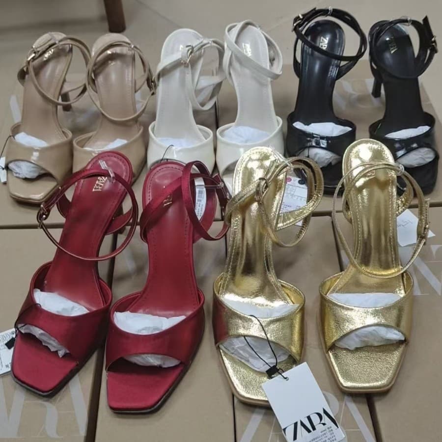 ZA women's shoes 2025 summer new high-heeled stiletto sandals square head fish mouth back strap high-heeled women's shoes