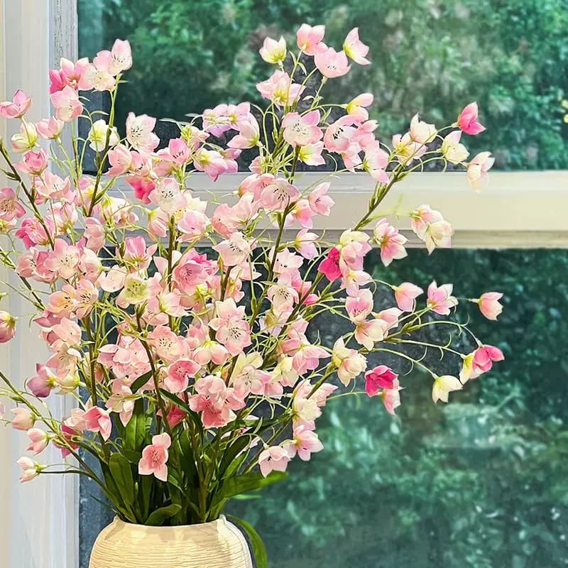 Lily of the Valley Orchid Simulation Home Decoration Fake Flower Photography Props Fresh Ins Style Silk Flower 2-Fork Long Branch Wind Chime Bouquet