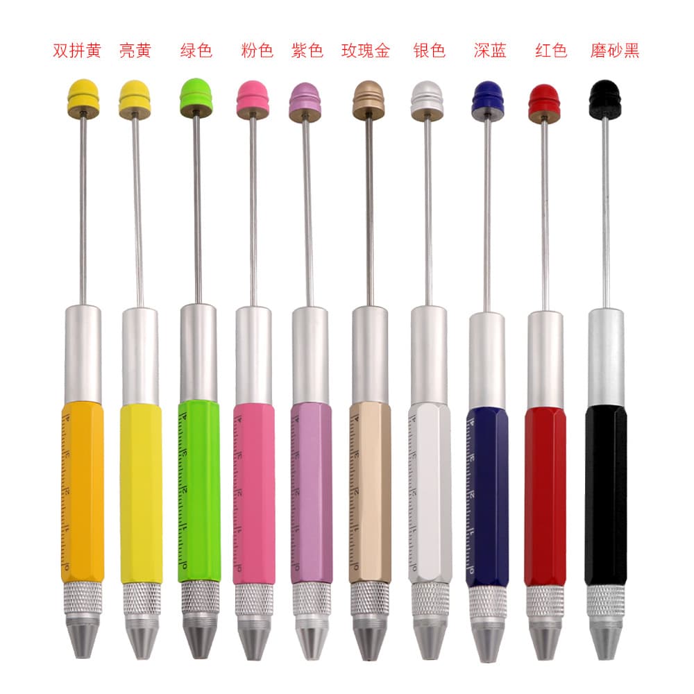 Cross-border Stock Metal 6-in-1 Multi-Tool Pen with Bead Stringing, Scale Level, Screwdriver Tool Pen