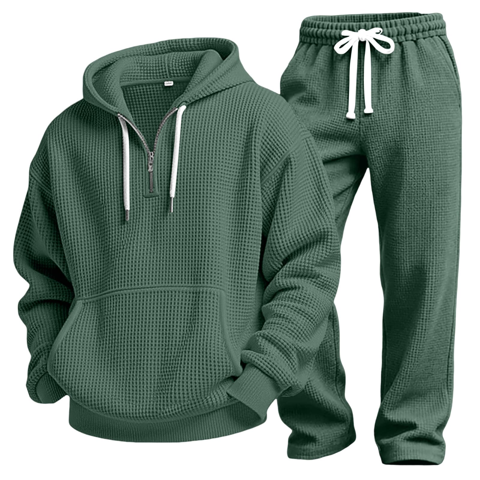 Cross-Border European and American Premium Waffle Weave Solid Color Long-Sleeve Long-Pants Two-Piece Sports Casual Versatile Men's Outfit Set