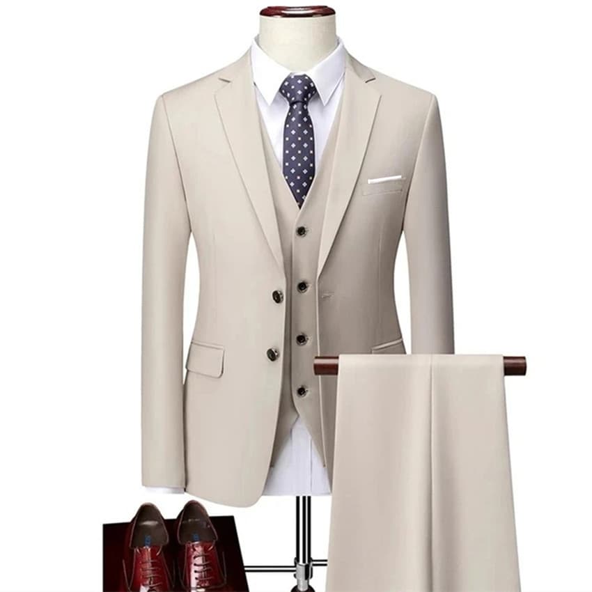 Men's Slim Fit Three-Piece Suit Set, Lightweight Wedding & Business Formal Wear, Plus Size, Premium Men's Clothing