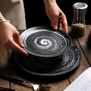 Custom Ceramic Shallow Plate Japanese Style Round Dish for Cake, Pastry, Breakfast, Restaurant Tableware, Western Steak Plate