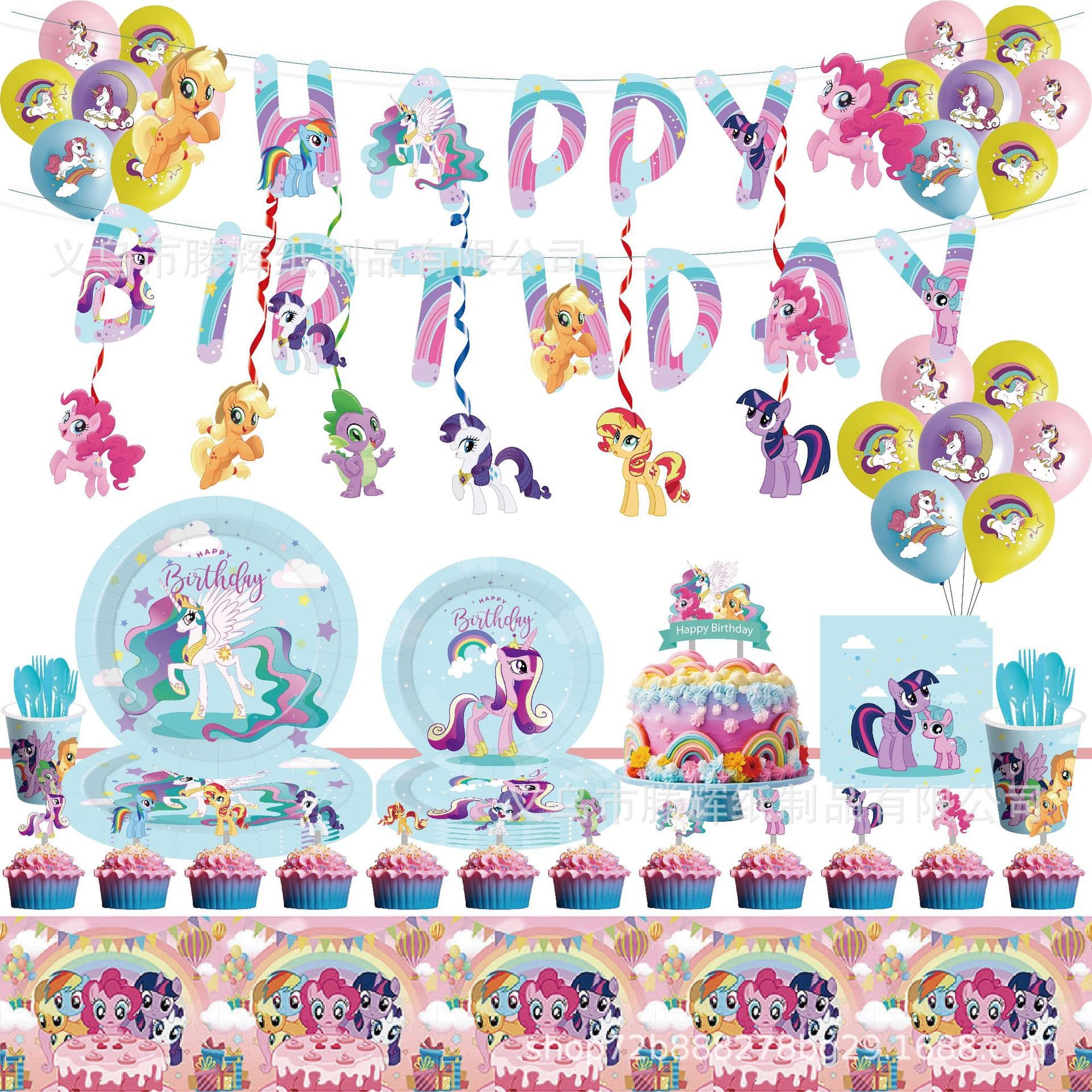New My Little Pony Unicorn Theme Kids Birthday Party Banner Balloon Tableware Decoration Set