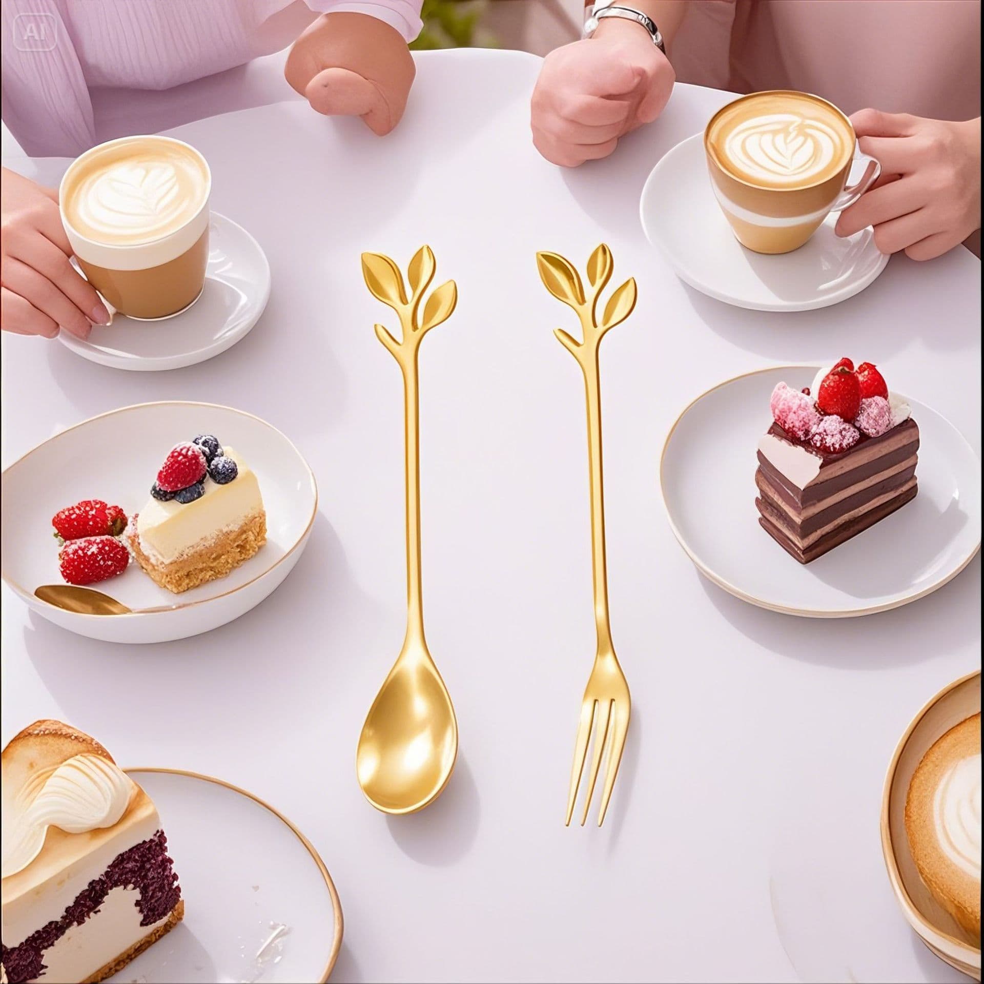 Stainless Steel Creative High-Aesthetic Leaf Spoon and Fork, Coffee Spoon, Household Dining Spoon, Stirring Spoon, Dessert Fork Wholesale