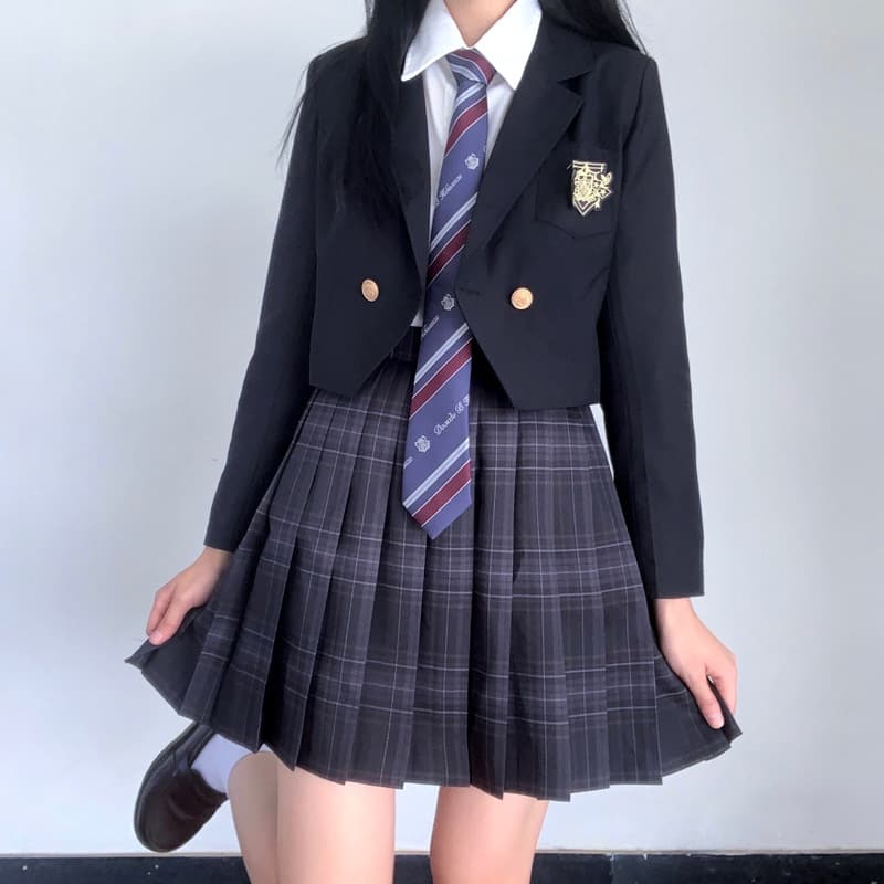 Original JK Blazer Japanese Female Sweet School Style Versatile Autumn Spring Black Short Blazer Badge Uniform