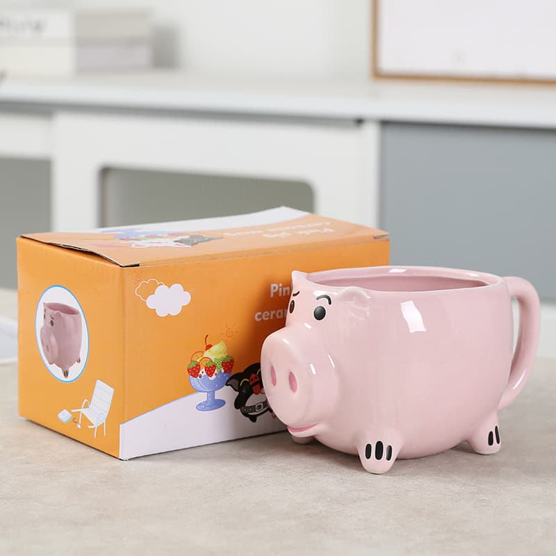 3D Relief Ceramic Coffee Cup Pink Pig Cartoon Animal Design White Porcelain Mugs Heat Resistant Office Water Cups for Everyone