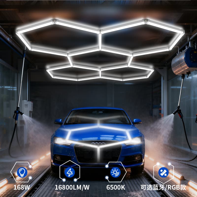 Car Detailing Work Light LED Super Bright DIY Hexagon Garage Light RGB Honeycomb Light Car Wash Shop High Bay Ceiling Light