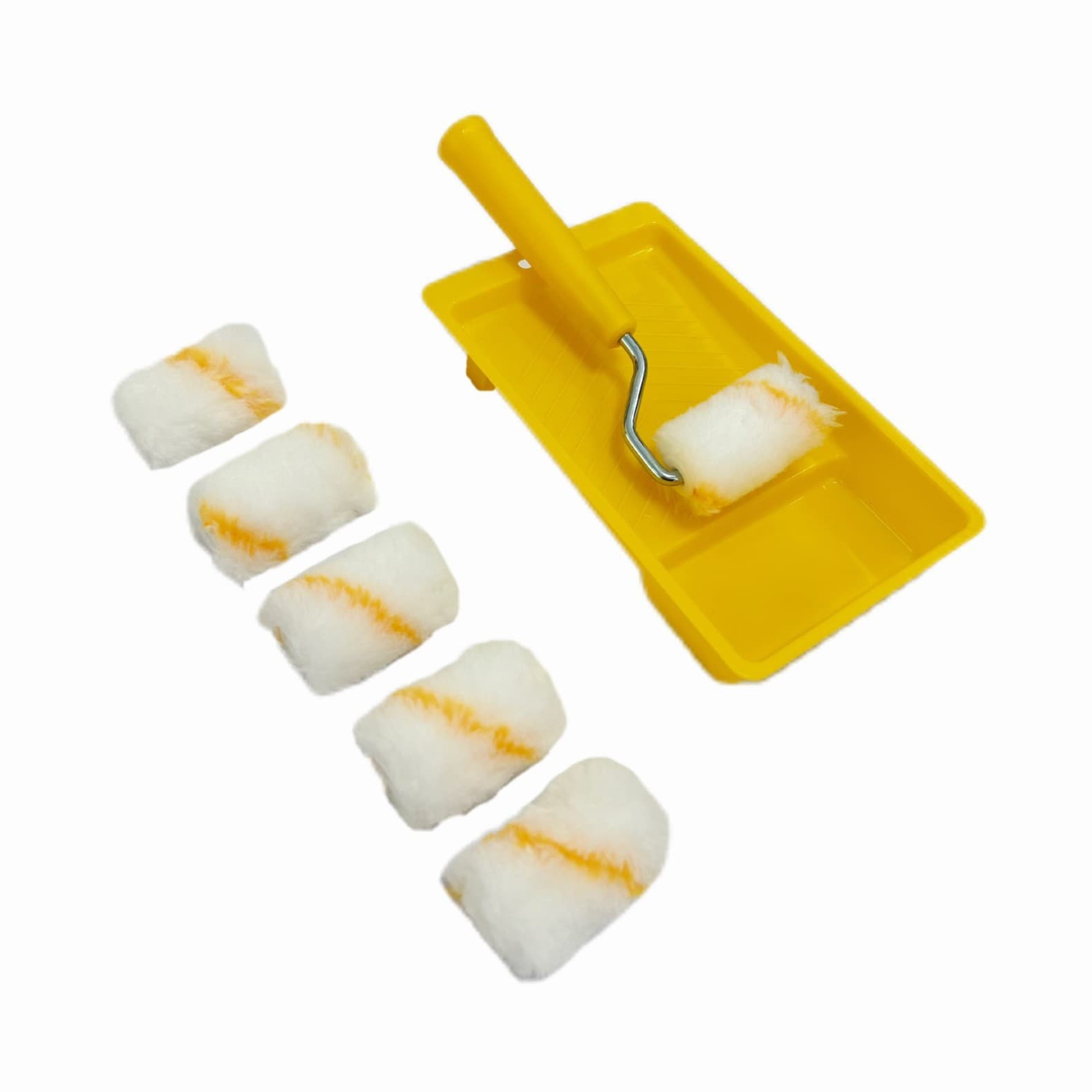 2-inch small wide tray wool sleeve set: 6 yellow-striped wool sleeves + paint tray + small round handle