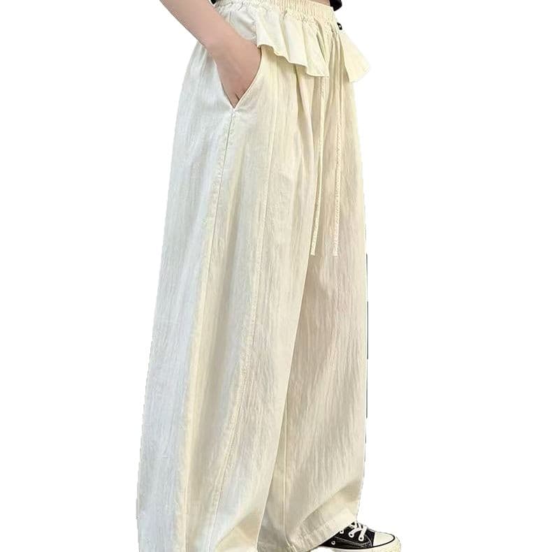 Girls' Summer Thin Ice Silk Wide-Leg Pants New Kids' Casual Pants for Older Girls Loose Fit with Decorative Flap Mosquito-Repellent Pants