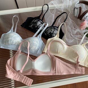 Export Cross-Border Teen Thin Student High School Girl Bra Small Bust Push-Up Lift Non-Wire Sweet Lace Bra