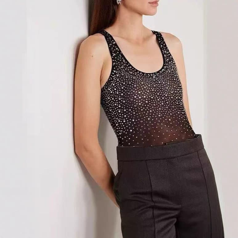 Cross-Border High-Quality New One-Piece Bodysuit Slim Fit Shaping Rhinestone Craft Niche Socialite Style