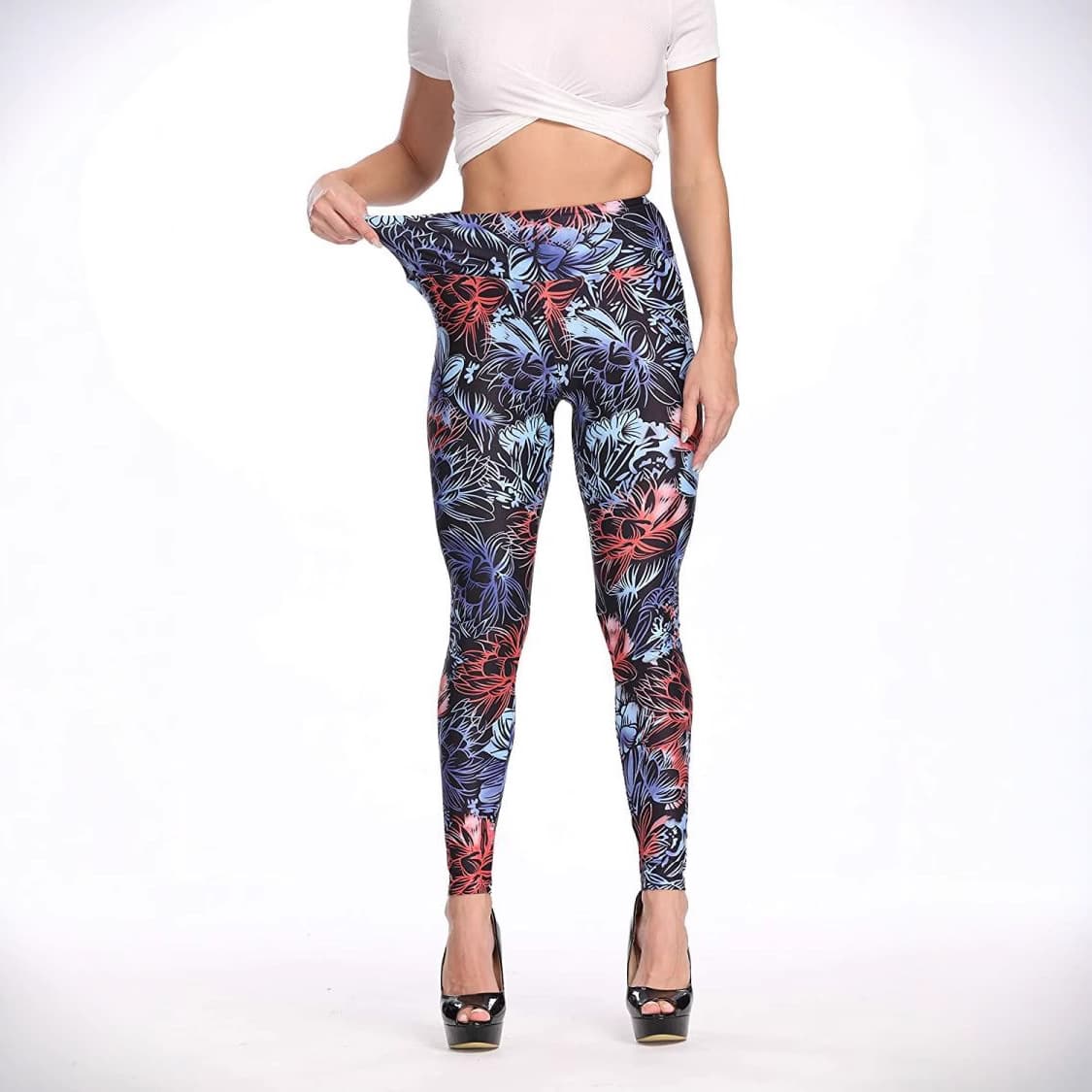 European and American hot-selling new women's printed trousers, fashionable tight-fitting high-waisted trousers that can be worn outside