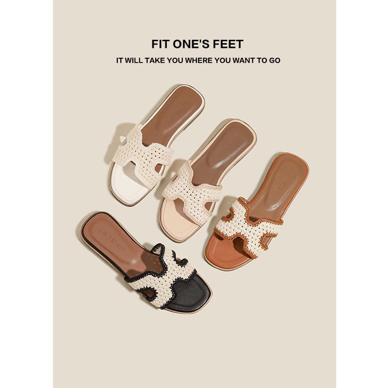 2025 Summer New Fly Knit Slippers Korean Style Vacation Beach Sandals Student Outdoor Flat Slippers Women