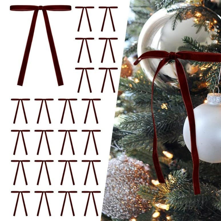 Cross-border Christmas decoration bow straps 12 pack Christmas tree decoration ribbon hanging holiday accessories pendant