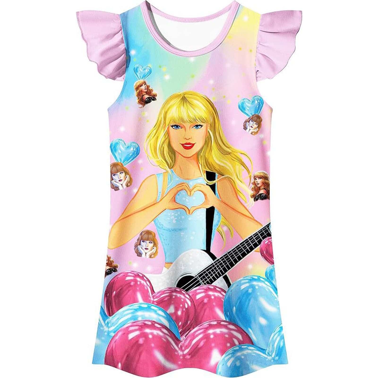 New Taylor Princess Girls Fantasy Dress Ruffled Sleeves Princess Costume Dress Round Neck Dress Long Sleeves