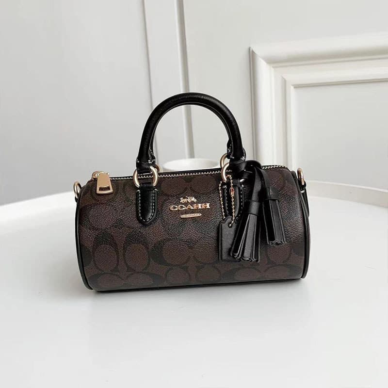 2023 New Coated Canvas Monogram Lacey 20 Pencil Case Bag European and American Retro Shoulder Crossbody Bag Handheld Cylinder Bag
