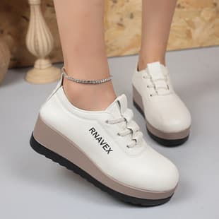 2025 Autumn New Chunky Platform Leather Shoes for Women Low-top Casual Shoes High Quality Export