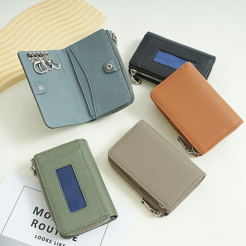 New Korean-Japanese Genuine Leather Wallet Women Card Holder Cowhide Key Case Multifunctional Zipper Key Purse Coin Purse