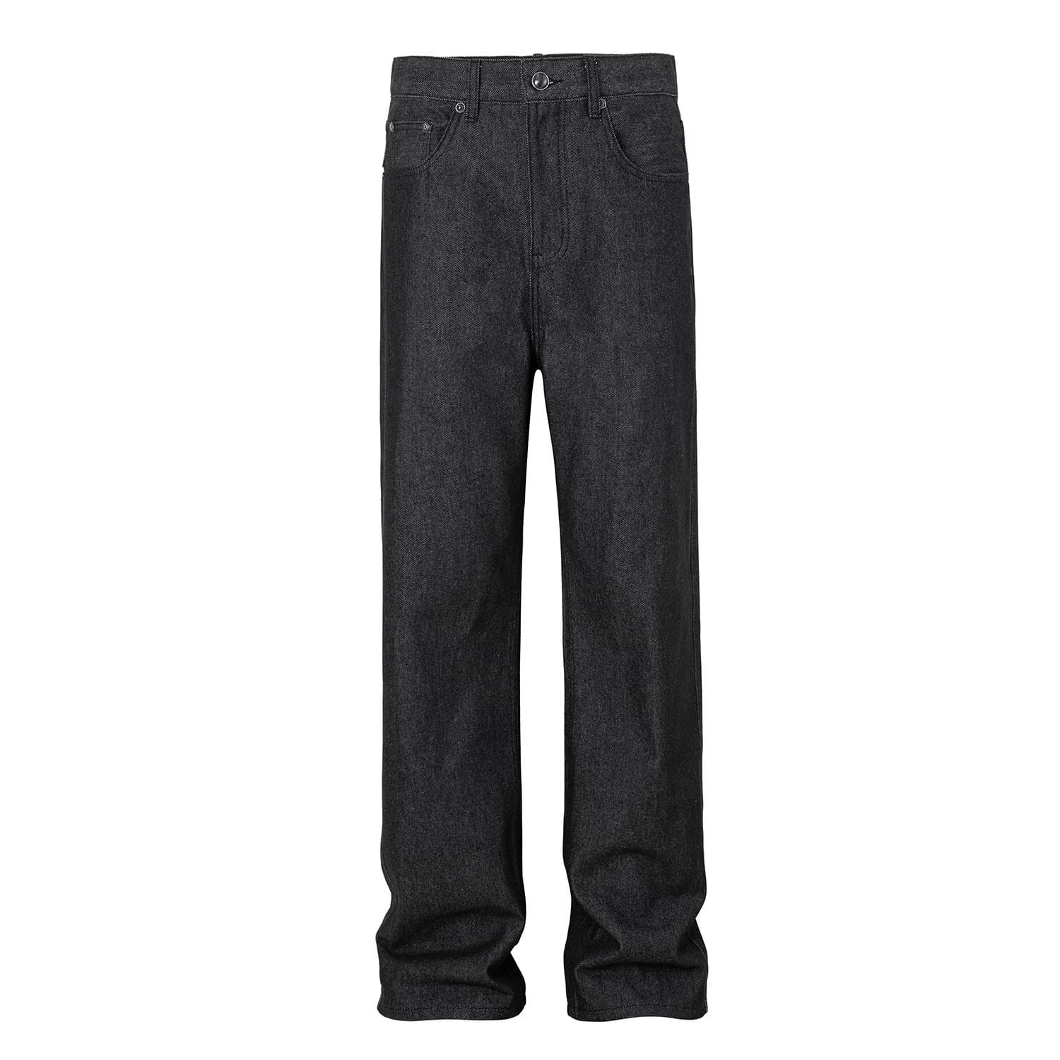 2026 New American Vintage Black Raw Denim Loose Straight A-Line Gem Button Decor Denim Pants