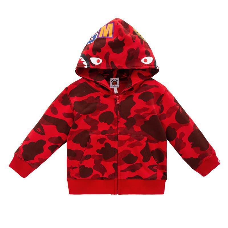 New BAPE WGM camouflage pattern 3D sweatshirt children's clothing for big boys and girls hooded cardigan shark suit