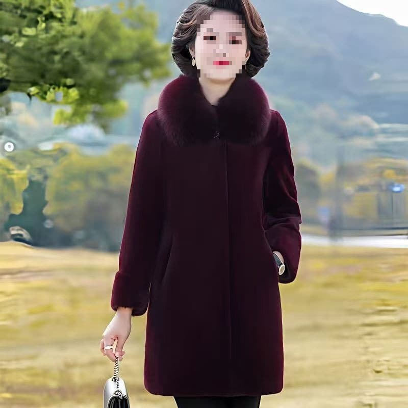 Women's mid-length mink coat, autumn and winter style, slim fit, mother's outfit, faux fur.