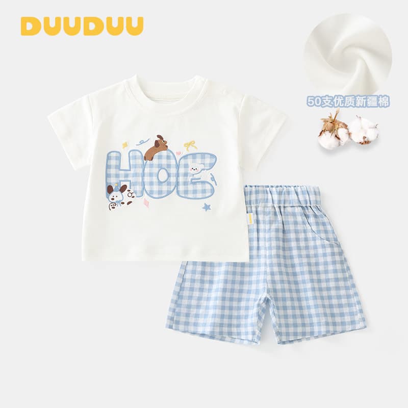 DUUDUU Blue Plaid 2025 Summer Thin Baby Clothes Infant Two-Piece Set Kids Children's Outfit