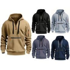 Men's Hoodie Sweatshirt Spring Autumn Zipper Multiple Pockets Casual Sports Outerwear Loose Fit Comfortable Soft Material