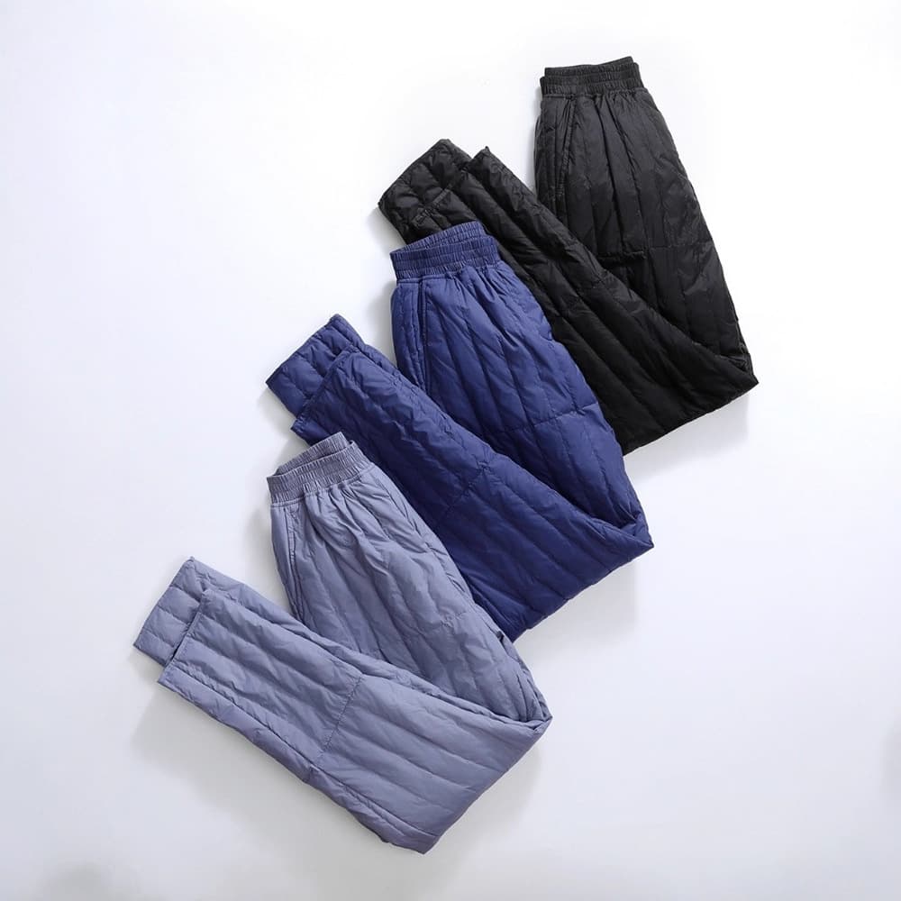 New winter lightweight down pants for men, white duck down lining, plus size, high-waisted, suitable for middle-aged and elderly men, perfect for casual wear.