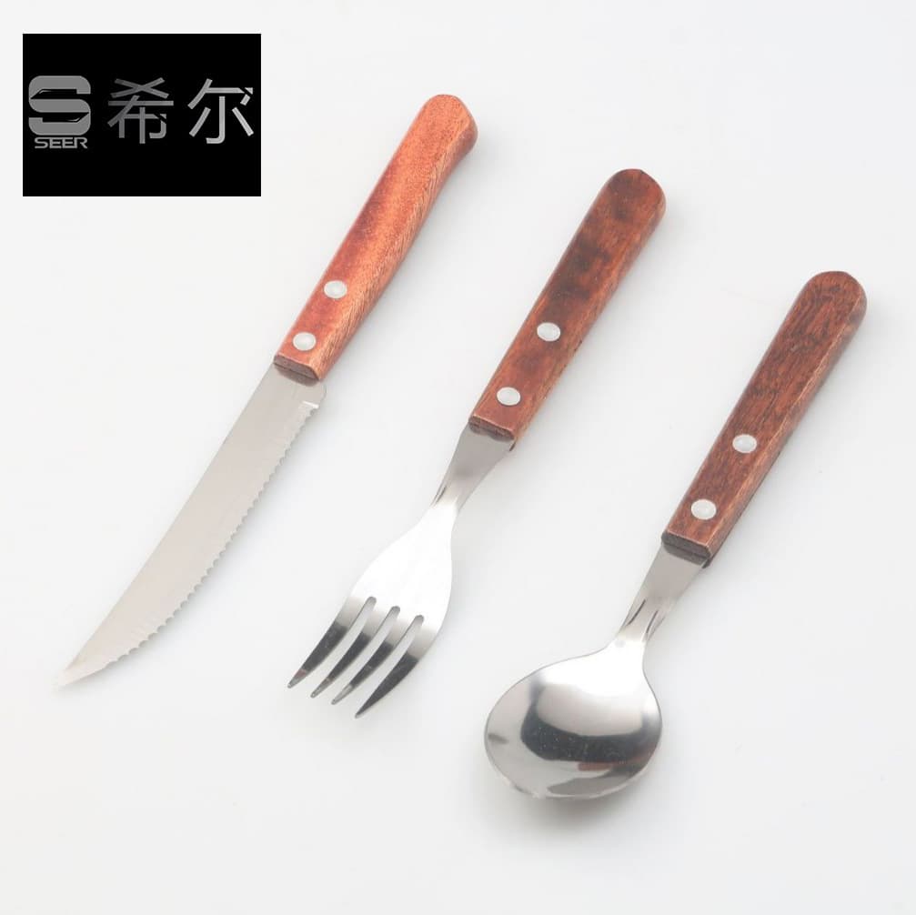 Kitchen Wooden Handle Steak Knife Fork Spoon Set Wood Handle Cutlery Knife Fork Spoon Western Kitchen Tools