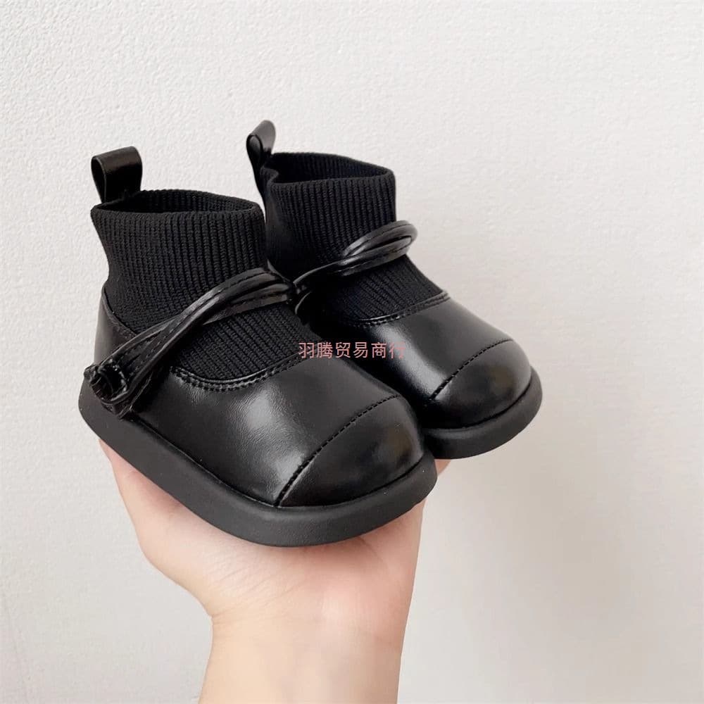 Baby Shoes Korean Style Winter Soft Sole Small Children's Leather Boots Fleece-Lined Ankle Boots Girls' Sock Boots Infant Walking Shoes Trendy Hot