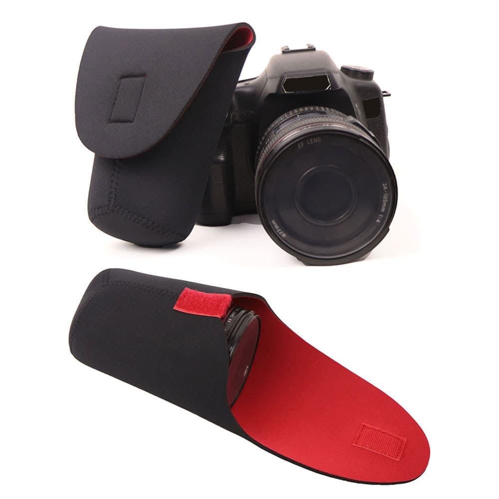Red Anti-Collision Black Lens Bag, Neoprene Shockproof Case for DSLR Camera Lens, Thickened Waterproof Lens Tube Lens Pouch