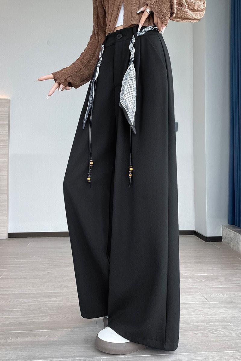 Wide-leg suit pants for women 2026 autumn and summer new high-waist slim drape woven belt straight casual pants