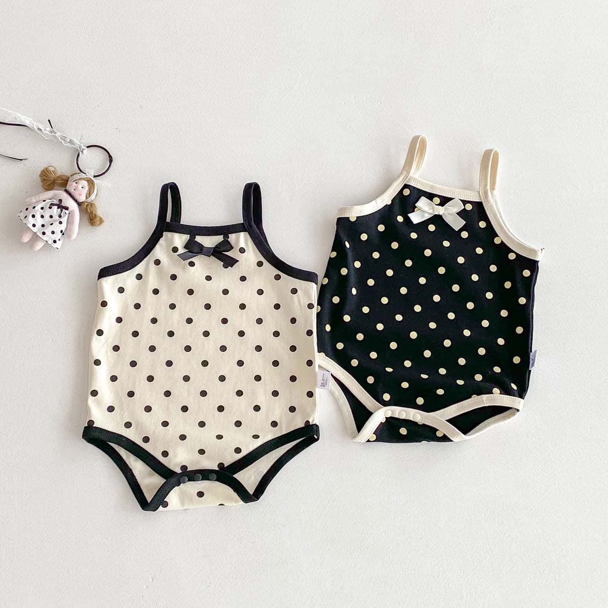 Baby girl summer sling ins thin cute bow bag fart clothing baby sleeveless polka dot jumpsuit