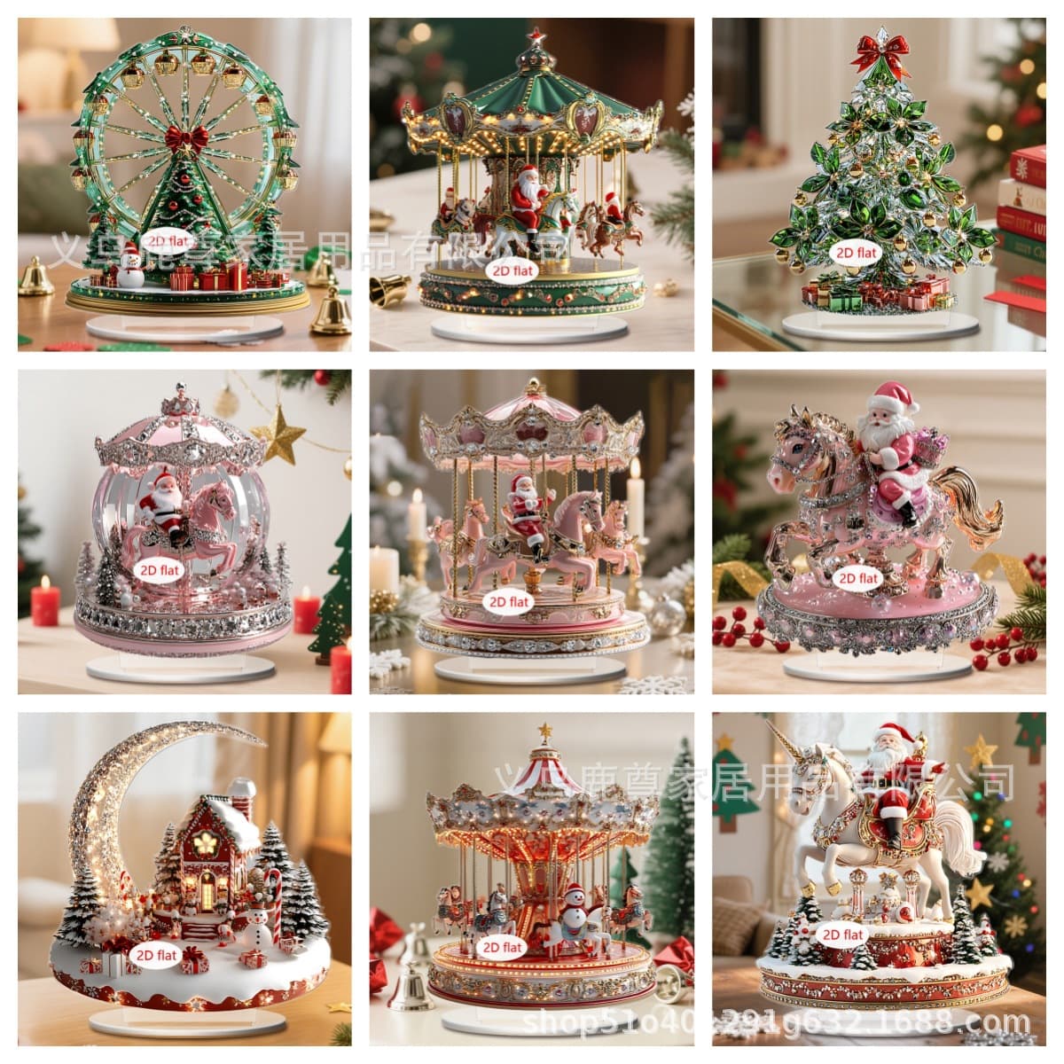 Christmas Pink Santa Riding Horse Delivering Gifts 2D Acrylic Desktop Ornament for Living Room Study Home Decor