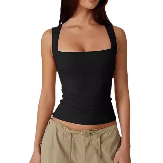 Cross-border European and American Women's Camisole Vest, Hot Fashion Spaghetti Strap Top, Fall Square Neck Top, Milk Silk Women's Clothing