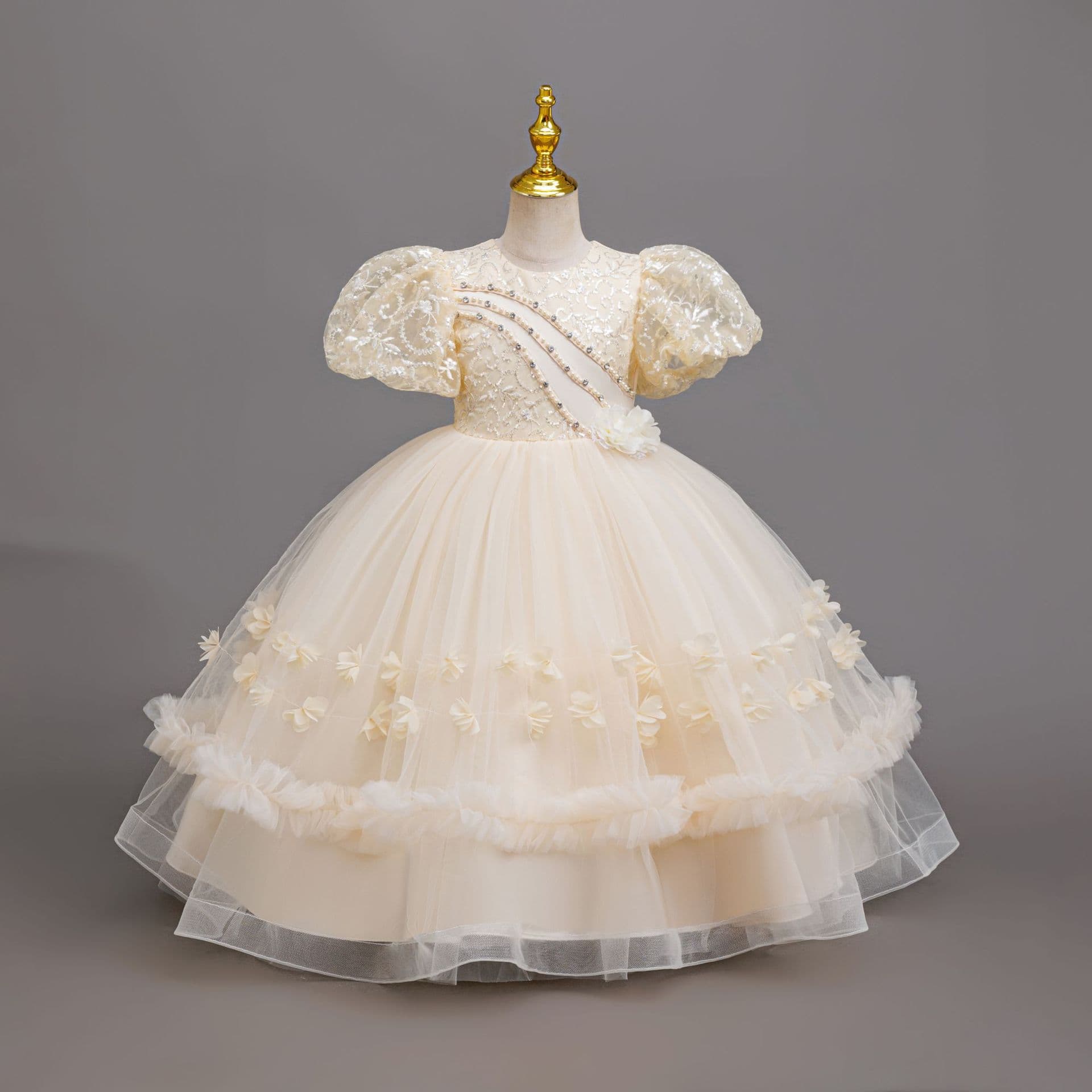 New Export Children's Dress Puff Sleeve Wedding Dress Princess Gown Girl Birthday Party Dress Kids Dress