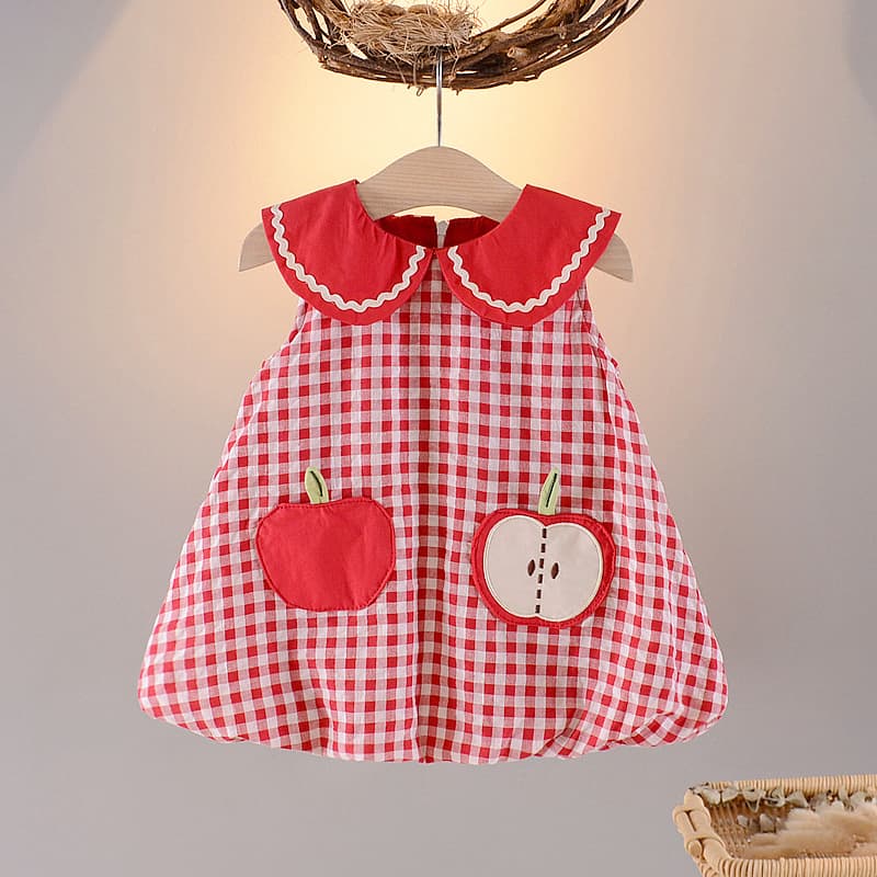 Summer sweet apple girls dress sleeveless white plaid baby girl vest dress summer baby princess dress