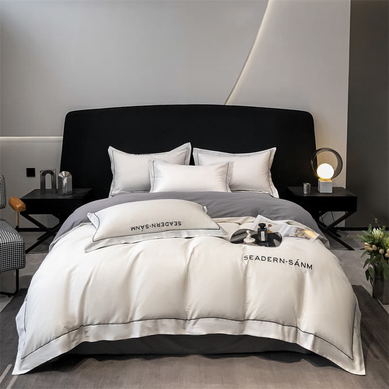 High-end hotel pure cotton four-piece set 100 cotton bed sheet quilt cover bedspread solid color hotel bedding three-piece set 4