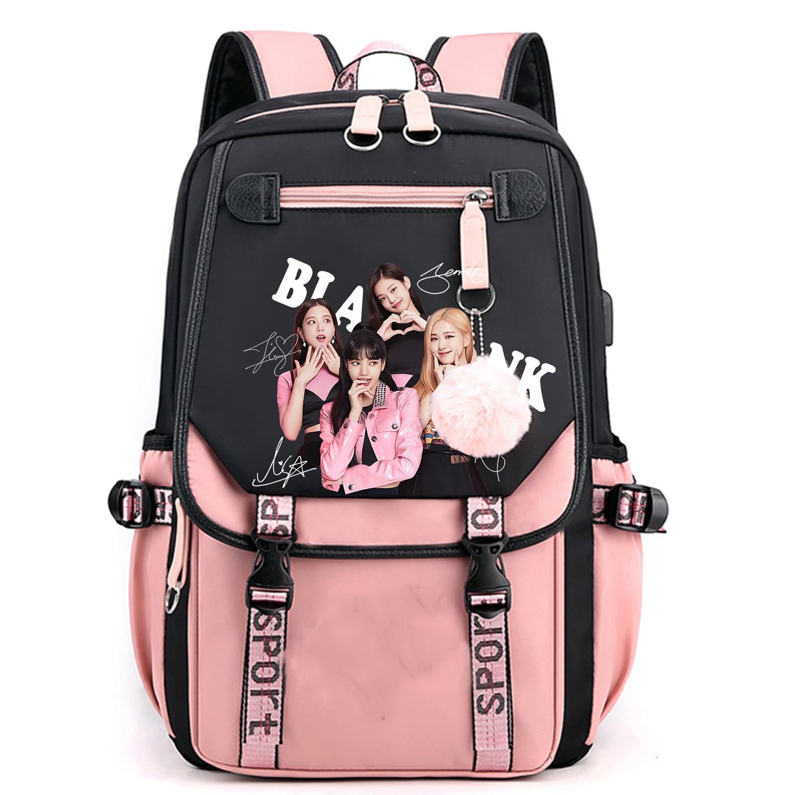 New school bag Kim Ji-soo Park Chae-young Kim Jenny backpack student USB school bag large capacity travel bag