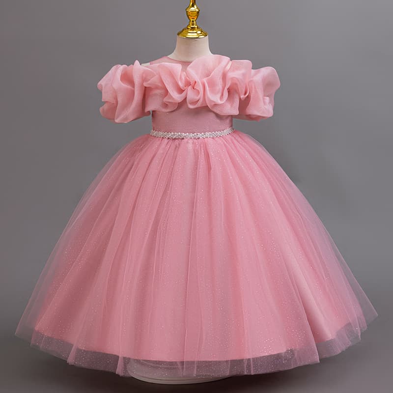 New in stock off-shoulder sequin evening dress princess wedding gown piano performance dress for kids