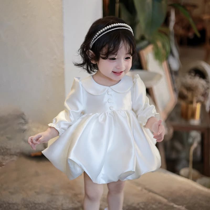 Baby girl birthday first week dress autumn new high-end dress one-year-old princess dress flower girl wedding dress tutu skirt
