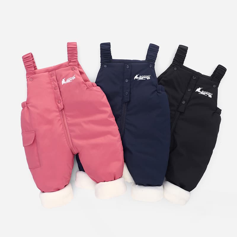 2026 Autumn/Winter New Children's Quilted Down Cotton Bib Pants, Thickened and Fleece-Lined, Crotch-Opening Design for Toddlers, Baby Winter Long Pants