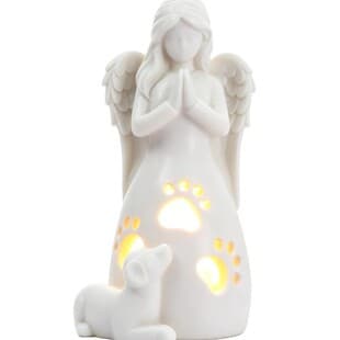 Angel and Puppy Candleholder Stone Art Craft Marble Resin Figure Ornament Sandstone Sand Statue