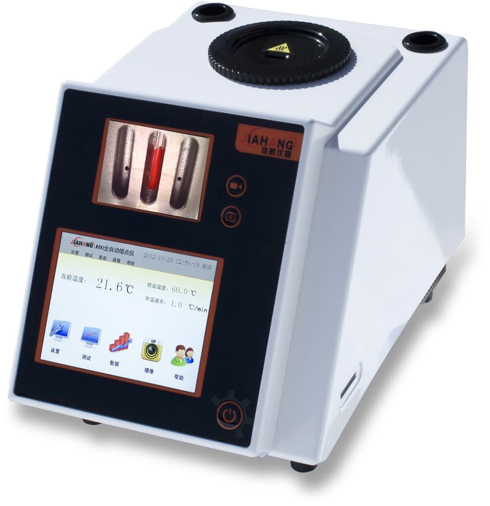Animal fats, cosmetics, lipsticks, and lip glosses melting point apparatus: Jiahang JHY50 video oil melting point apparatus.