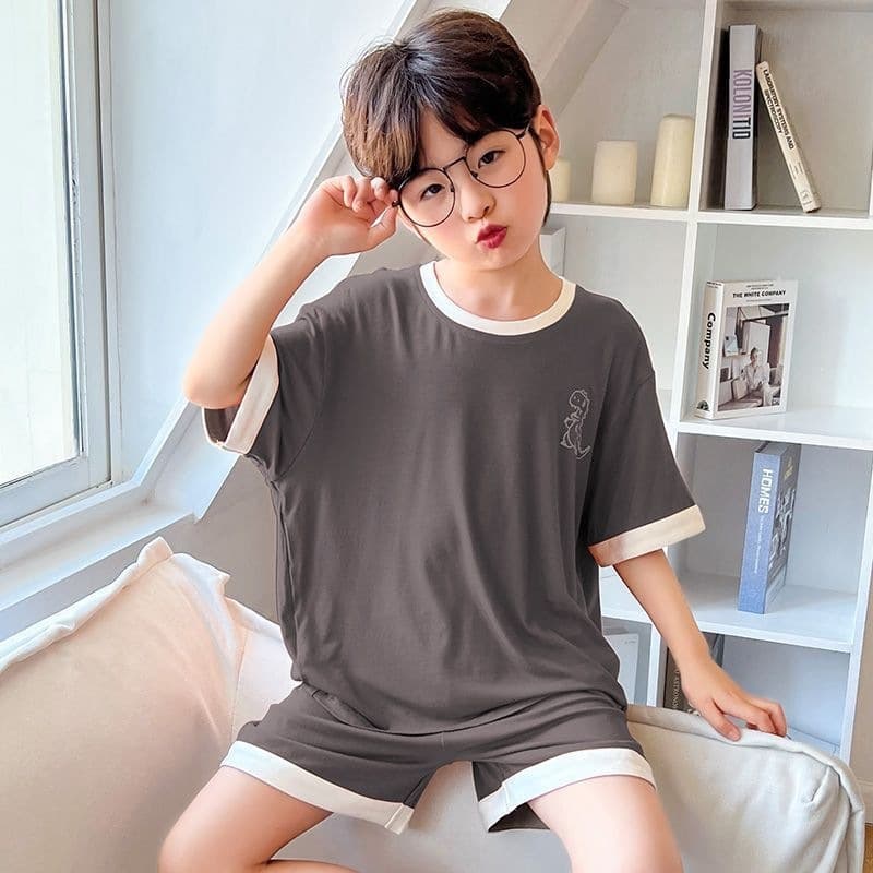 Children's boys' pajamas summer thin breathable modal ice silk short-sleeved medium and large children's boys' air-conditioned home clothes