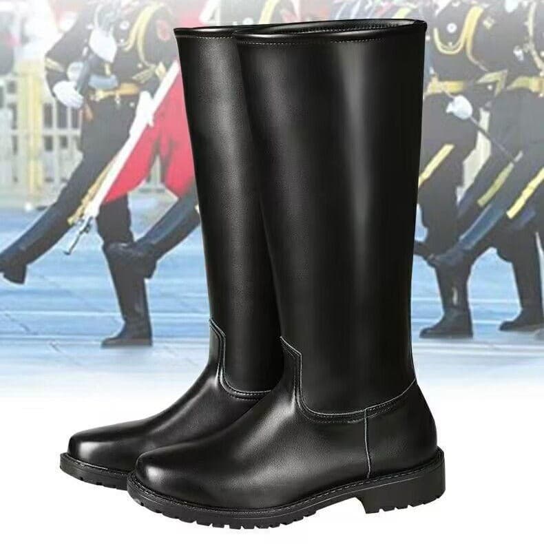 Men's High-Top Riding Boots, Knight Equestrian Boots, Long Boots for Flag-Raising Ceremony, Guard Leather Boots, Unisex Autumn/Winter British Style with Cotton Padding