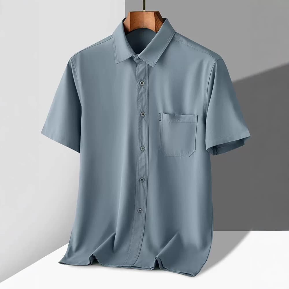 Summer Ice Silk Short Sleeve Shirt for Middle-Aged and Elderly Men, Lightweight and Comfortable Dad Casual Wear