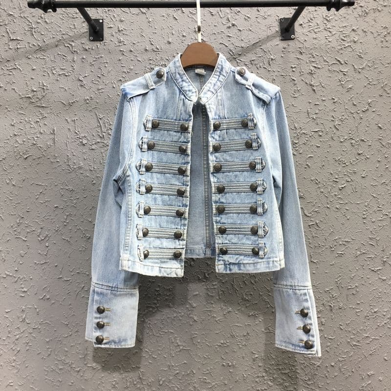 Heavy-Duty Punk Motorcycle Short Jacket for Women 2025 Spring/Fall New Slim-Fit Stand-Collar Long-Sleeve Denim Jacket Top