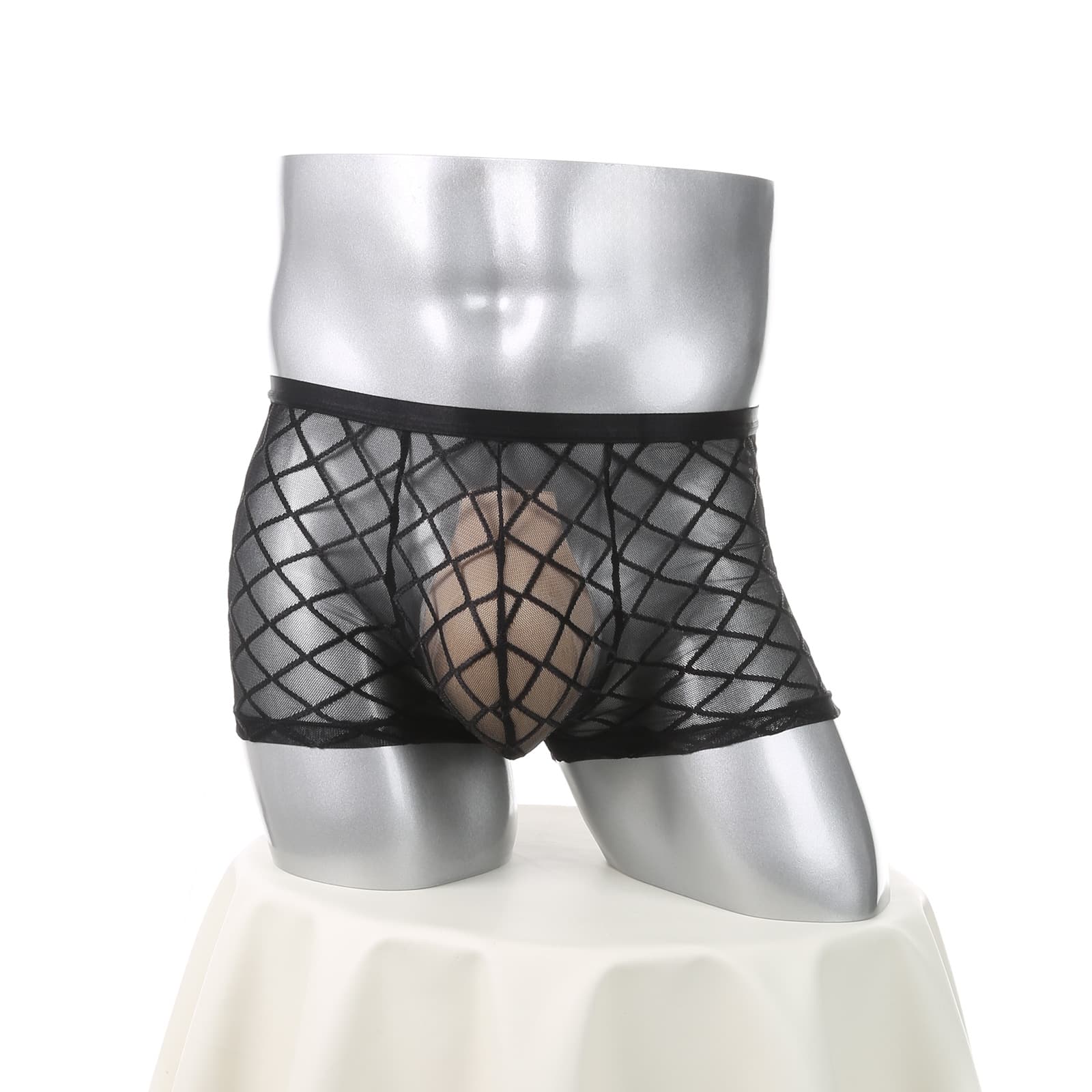 New Men's Sexy Diamond Fishnet Boxer Briefs Low Waist Mesh Sheer Shorts Men's Sexy Tight Fit